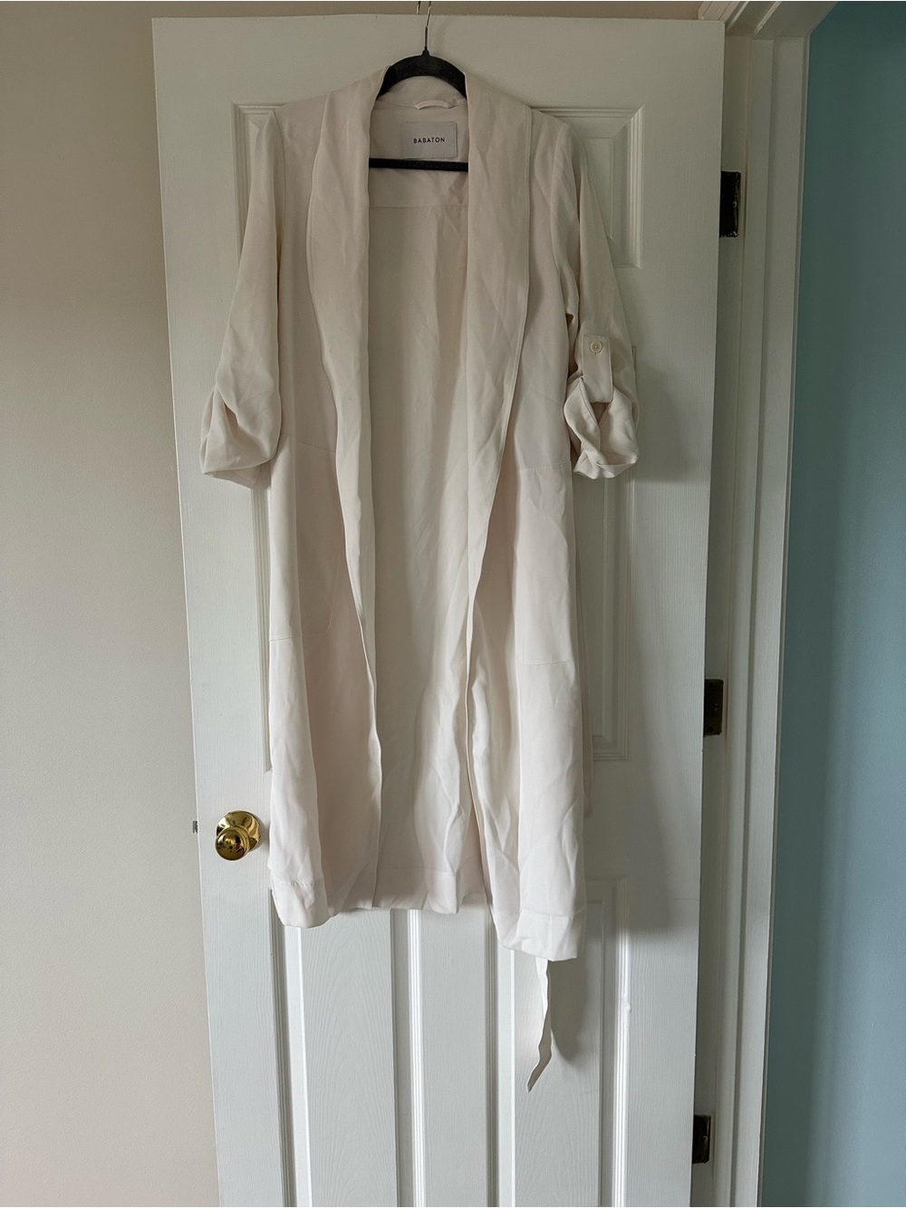 Babaton Open-Front Cream Robe with Roll-Tab Sleeves